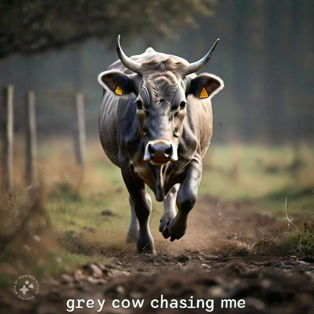 Grey Cow Chasing